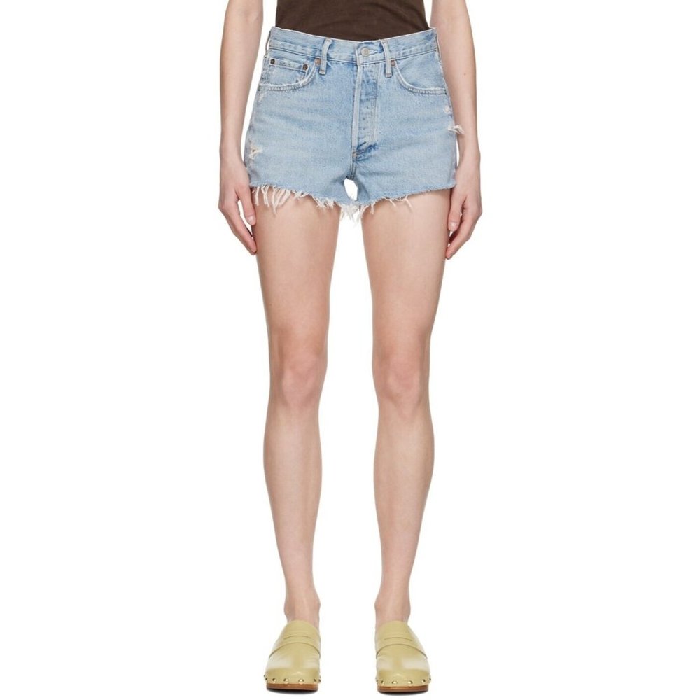 Agolde Denim Shorts Blue Parker Vintage Fit Cut Off Distressed Size 26